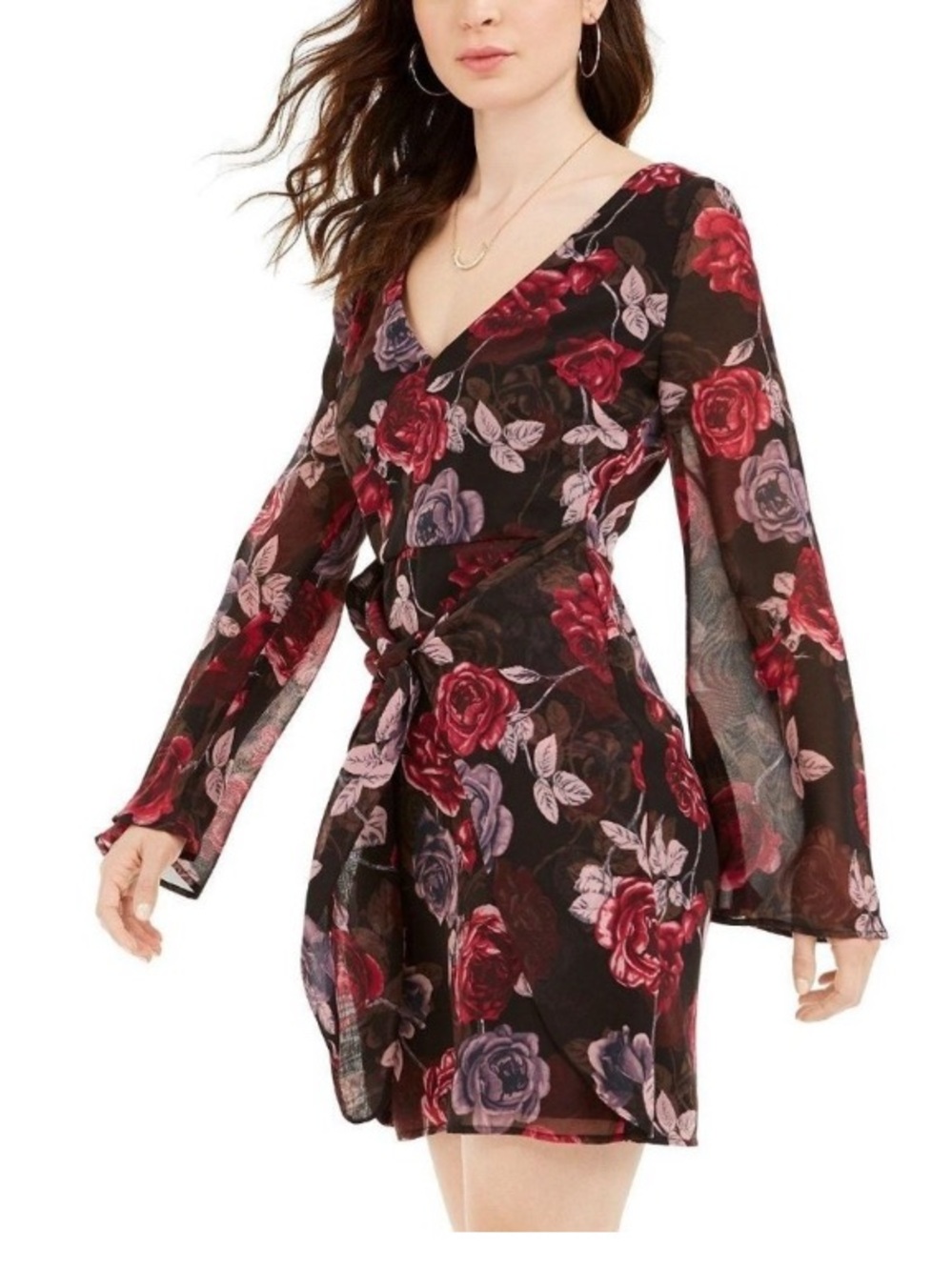 Guess Black Dress with Red & Purple Floral Print